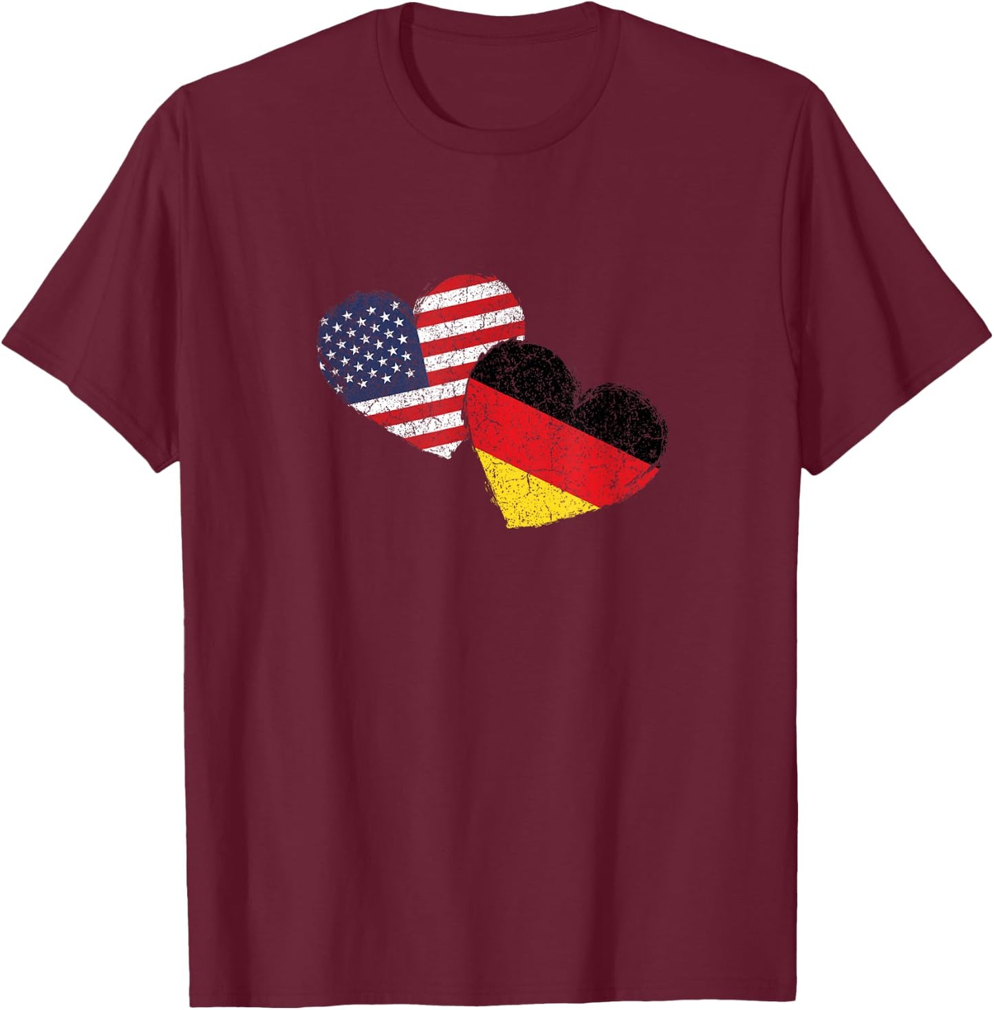 USA Germany Heart Country Flag German American T-Shirt - T-Shirt | Maroon
