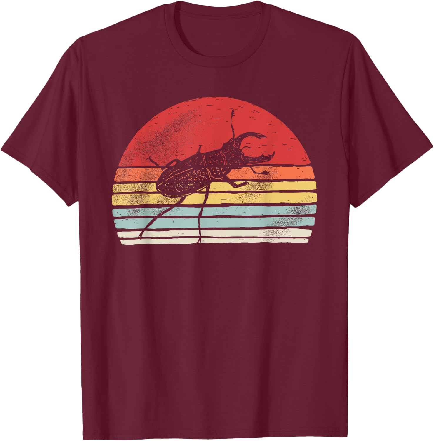 Vintage Retro Stag Beetle T-Shirt - T-Shirt | Maroon