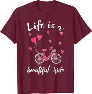 Biker Cycling Life is A Beautiful Ride Biking T-Shirt - T-Shirt | Maroon
