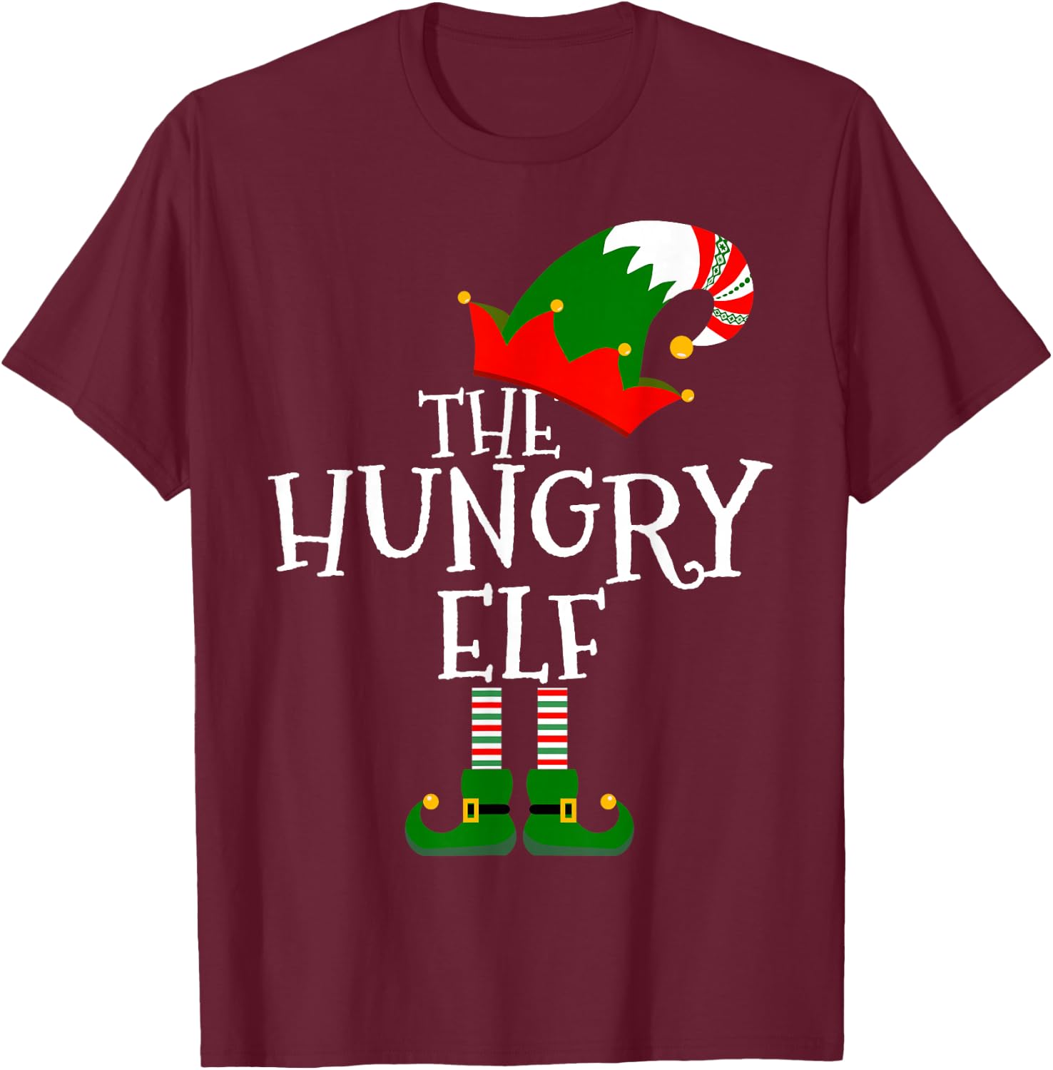 Funny The Hungry Elf Matching Family Group Gift Christmas T-Shirt - T-Shirt | Maroon