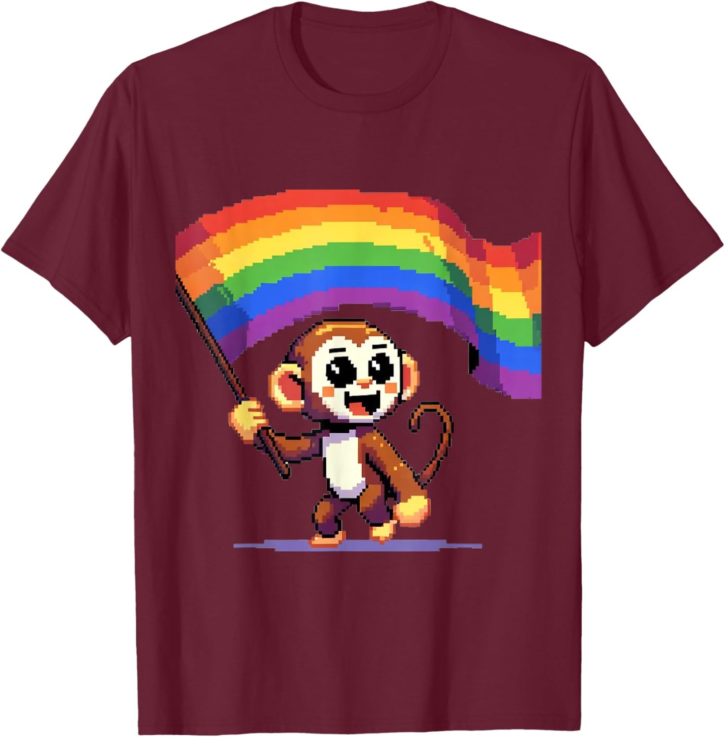 Pixel Monkey Rainbow Lesbian Gay CSD Pride Party Queer LGBT T-Shirt - T-Shirt | Maroon