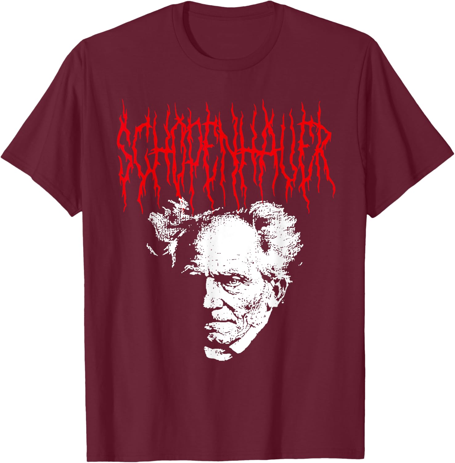 Arthur Schopenhauer Death-Metal Style Philosophy Design T-Shirt - T-Shirt | Maroon
