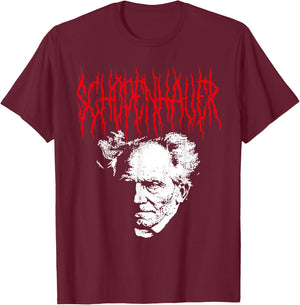 Arthur Schopenhauer Death-Metal Style Philosophy Design T-Shirt - T-Shirt | Maroon