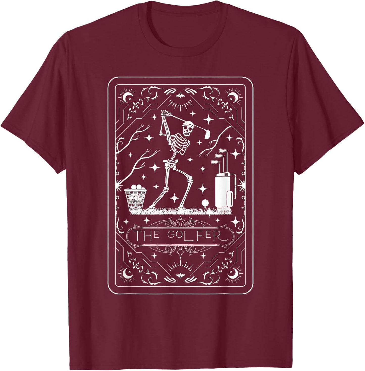 Golfer Tarot Card Celestial Skeleton Golf Player Golfing T-Shirt - T-Shirt | Maroon