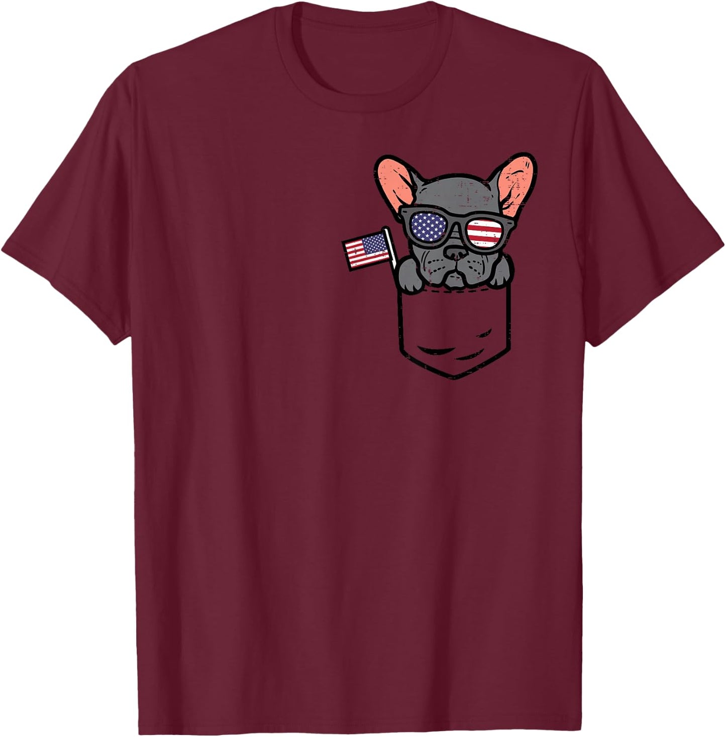 French Bulldog Pocket Frenchie American USA 4th Of July Dog T-Shirt - T-Shirt | Maroon