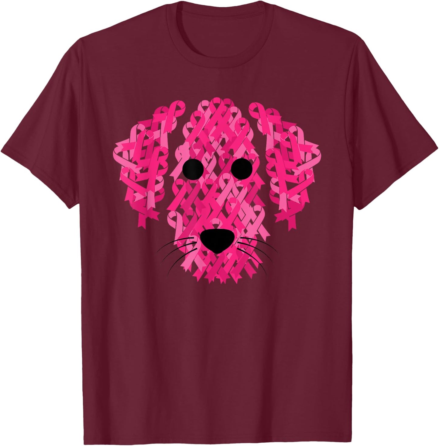 Pink Ribbon Dog Inspirational Breast Cancer Awareness Gift T-Shirt - T-Shirt | Maroon