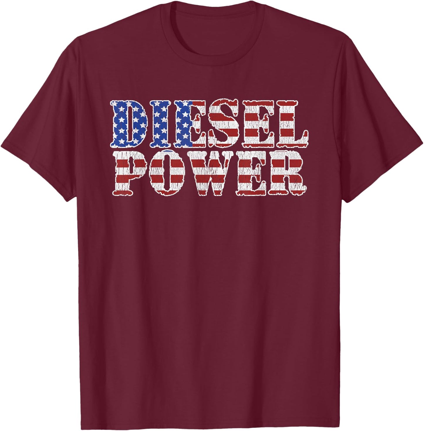 Diesel Power American Flag Funny Truck Mechanic Gift T-Shirt - T-Shirt | Maroon