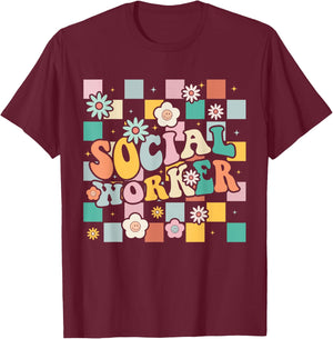 Social Worker Social Work Month Funny Work Love groovy T-Shirt - T-Shirt | Maroon