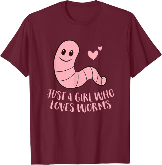 Just a Girl Who Loves Worms Cute Worm Girl Small T-Shirt - T-Shirt | Maroon