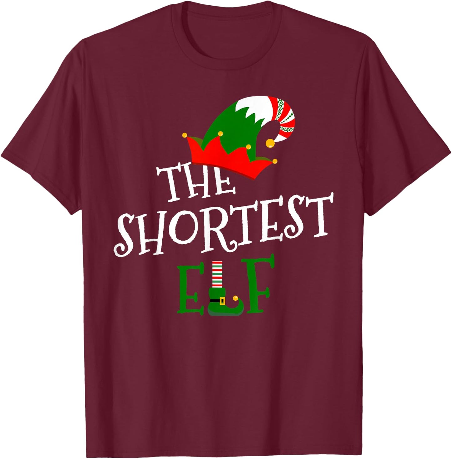 The Shortest Elf Family Matching Group Gift Christmas Xmas T-Shirt - T-Shirt | Maroon