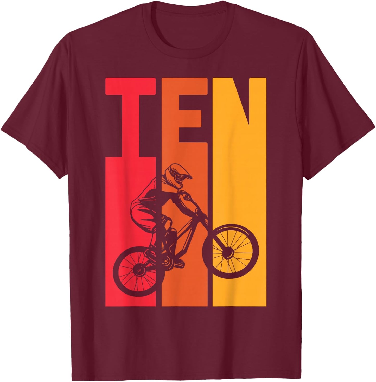 10 Year Old MTB Birthday Party Boys Downhill Mountainbike T-Shirt - T-Shirt | Maroon