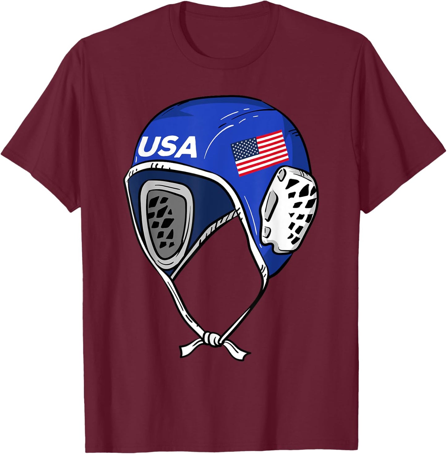 Water Polo Cap Patriotic Player American Flag Swimmer Fan T-Shirt - T-Shirt | Maroon