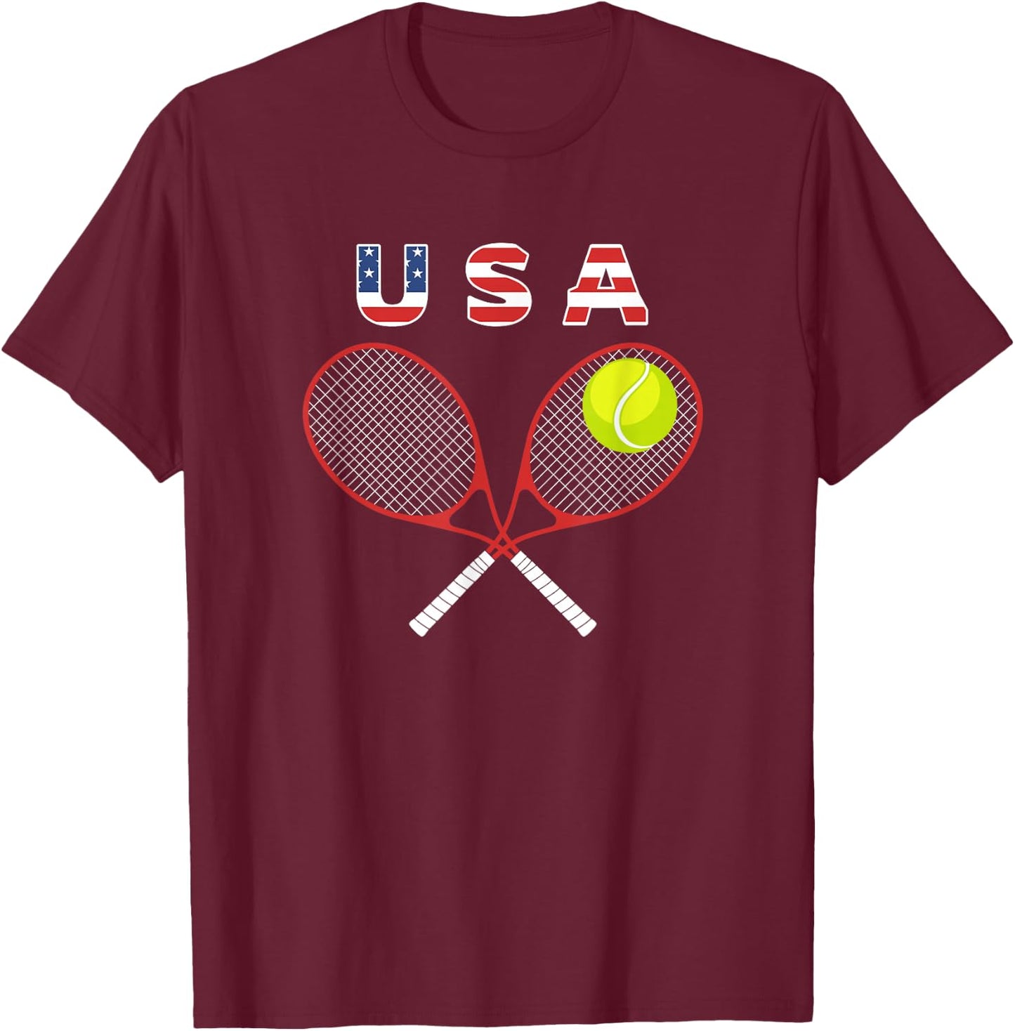 Tennis American Flag / USA Fans Support Racket Ball T-Shirt - T-Shirt | Maroon