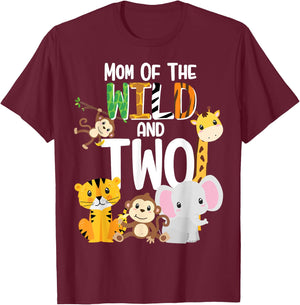 Mom of the Wild and Two Zoo Theme Birthday Safari Jungle T-Shirt - T-Shirt | Maroon