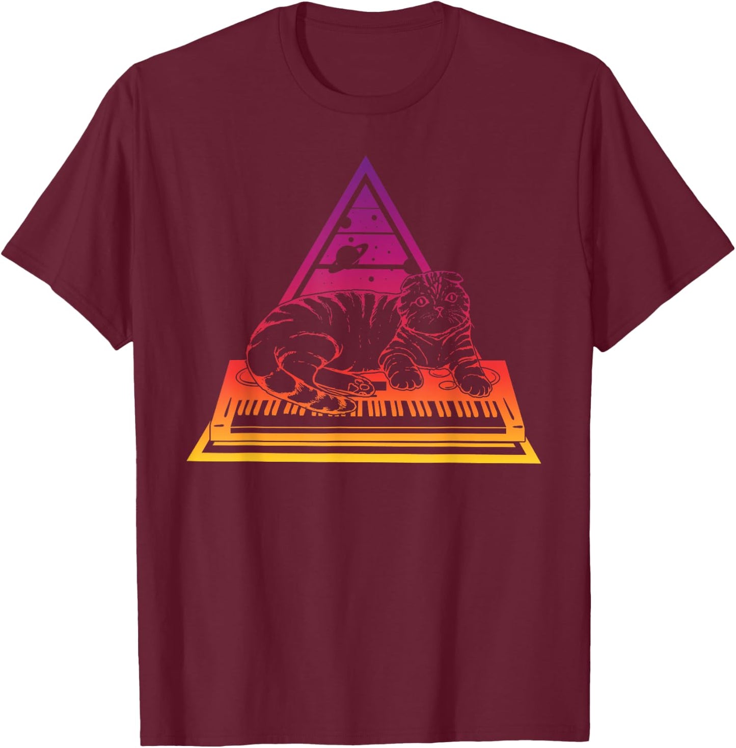 Techno Synth Analogue Cat Synthesiser Men Women T-Shirt - T-Shirt | Maroon