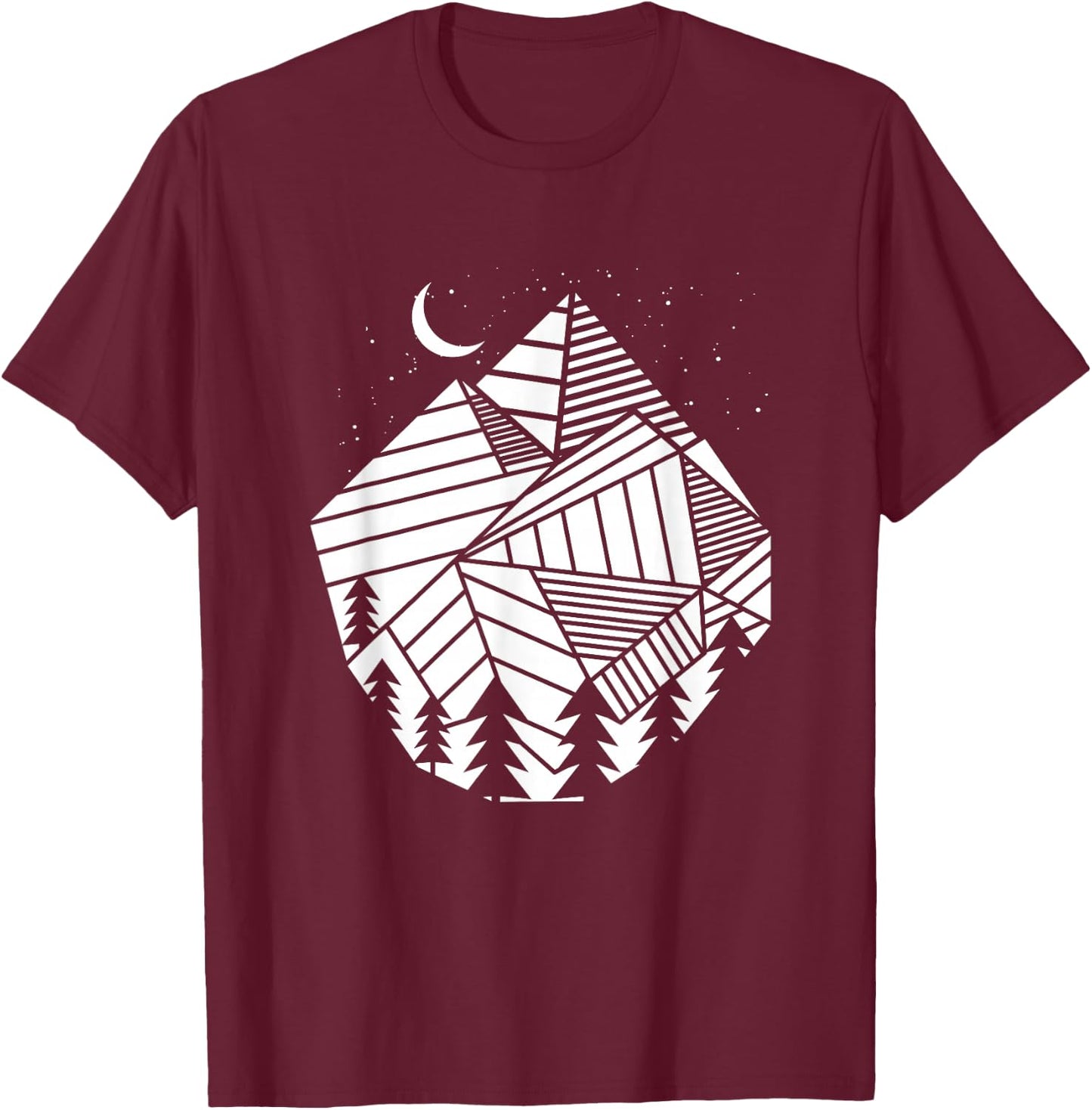 Hiking Polygon Mountains Trees - Geometric Shapes Hike Hiker T-Shirt - T-Shirt | Maroon