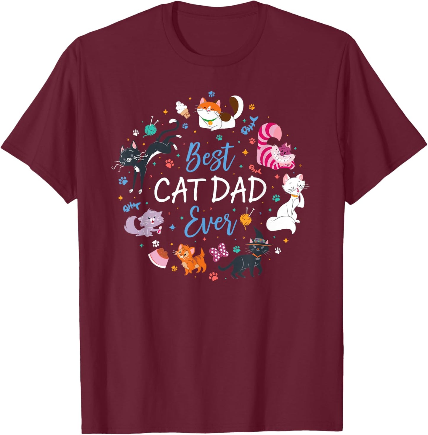 Disney Pet Parent Father’s Day Disney Cats Best Cat Dad Ever T-Shirt - T-Shirt | Maroon