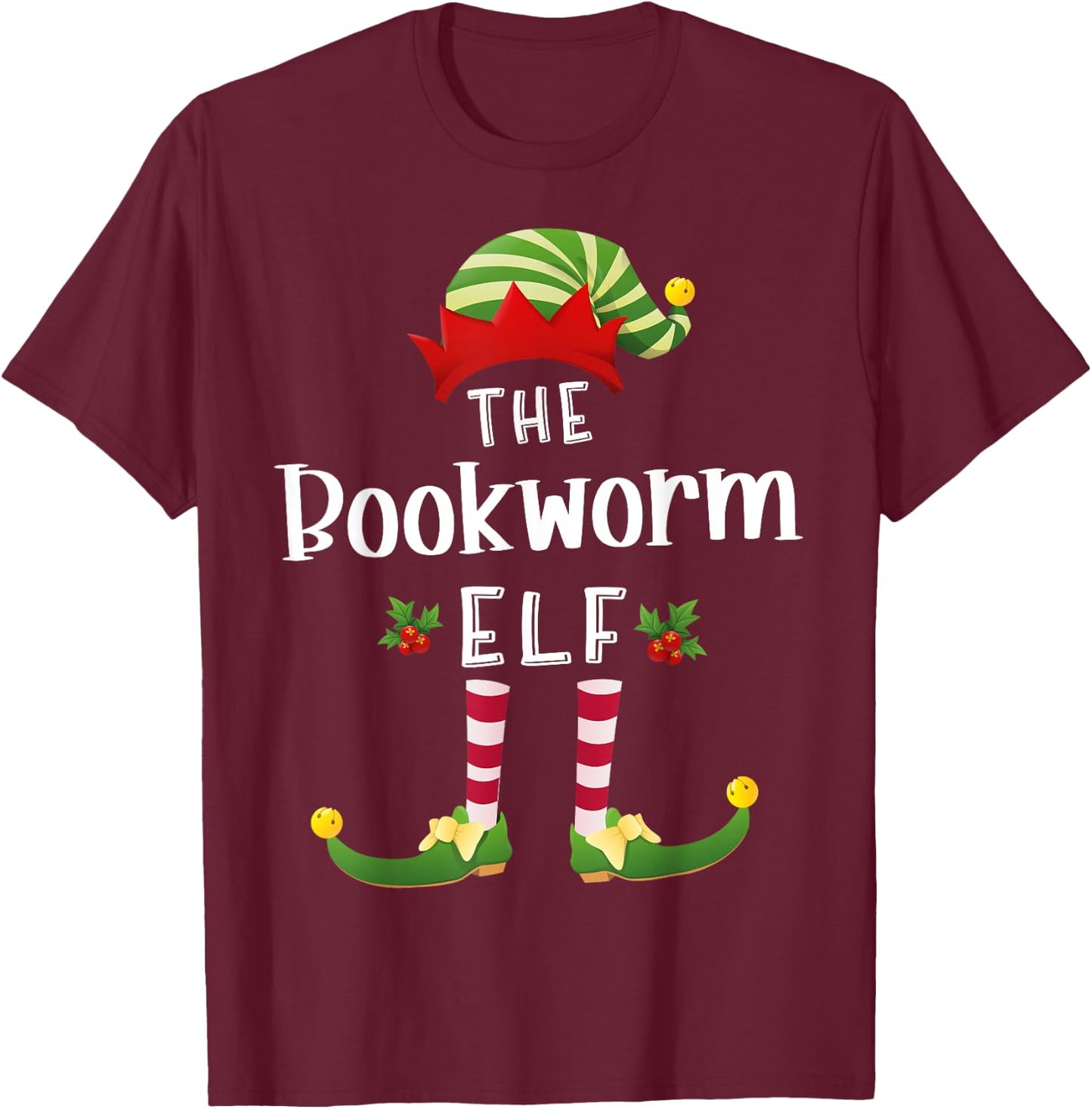 Bookworm Christmas Elf Matching Pajama X-Mas Party T-Shirt - T-Shirt | Maroon