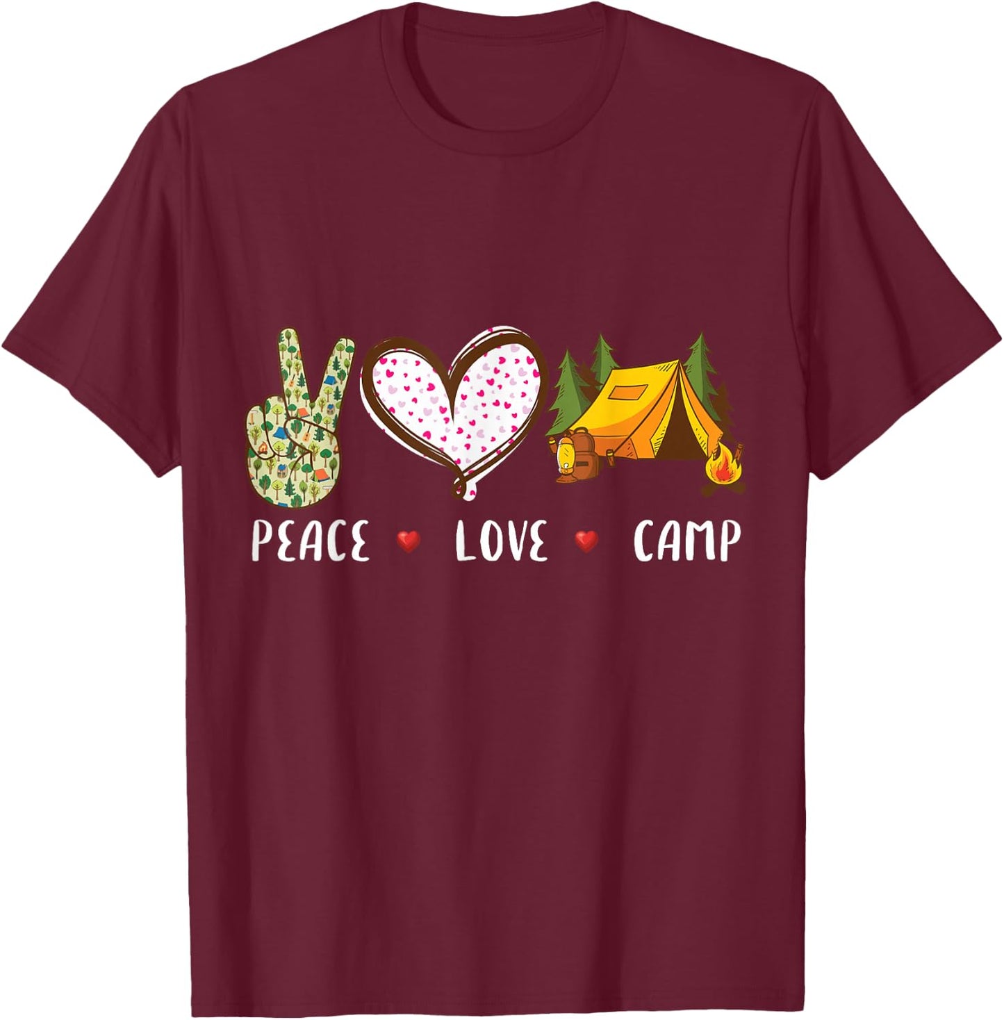 Peace love camp gift women kids camping campers T-Shirt - T-Shirt | Maroon