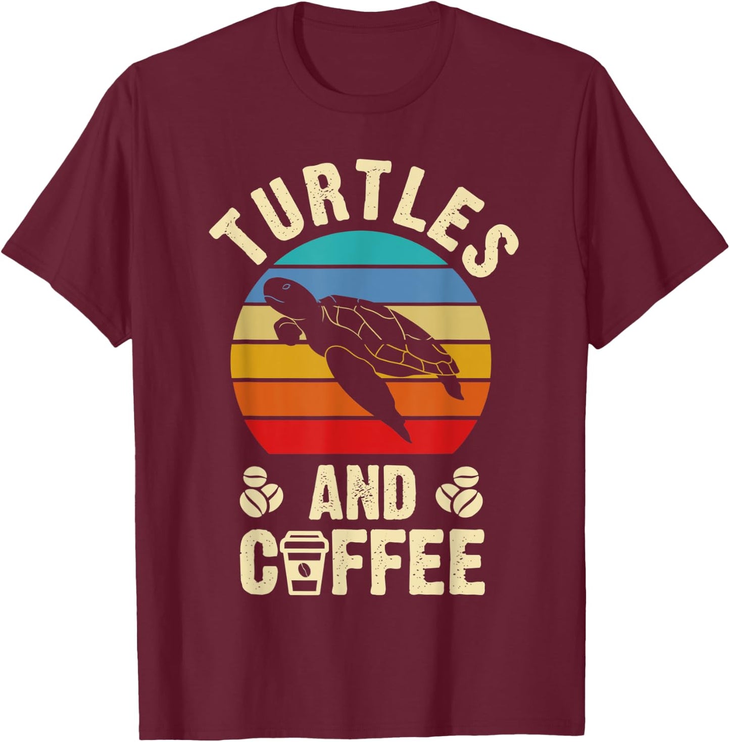 I like Turtles & Coffee Funny vintage Pet theme lover gift T-Shirt - T-Shirt | Maroon