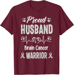proud Husband Brain cancer warrior awareness ribbon Grey T-Shirt - T-Shirt | Maroon