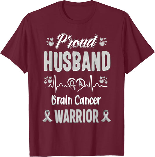 proud Husband Brain cancer warrior awareness ribbon Grey T-Shirt - T-Shirt | Maroon