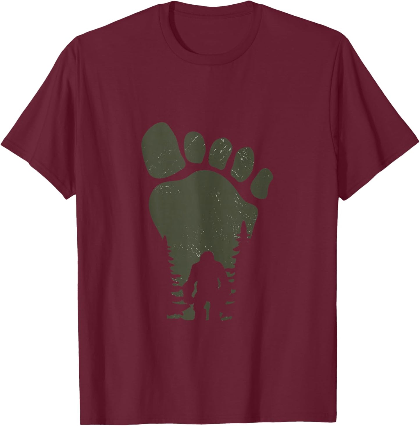 Sasquatch Or Bigfoot In The Forest Footprint T-Shirt - T-Shirt | Maroon