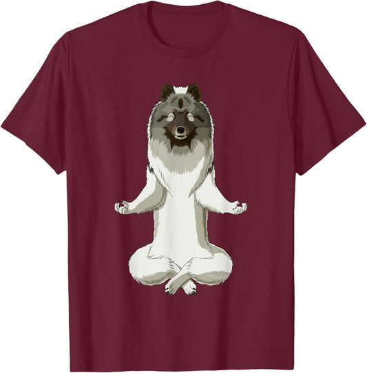 Funny Yoga Dog Keeshond T-Shirt - T-Shirt | Maroon