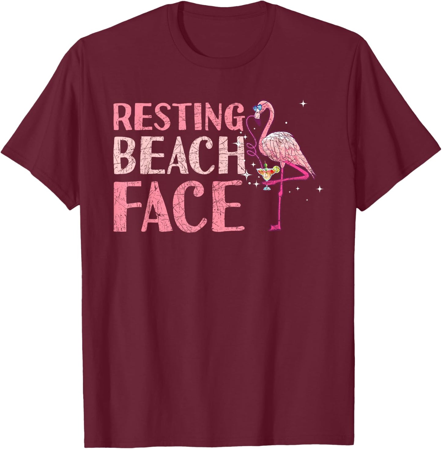 Resting Beach Face Flamingo T-Shirt - T-Shirt | Maroon