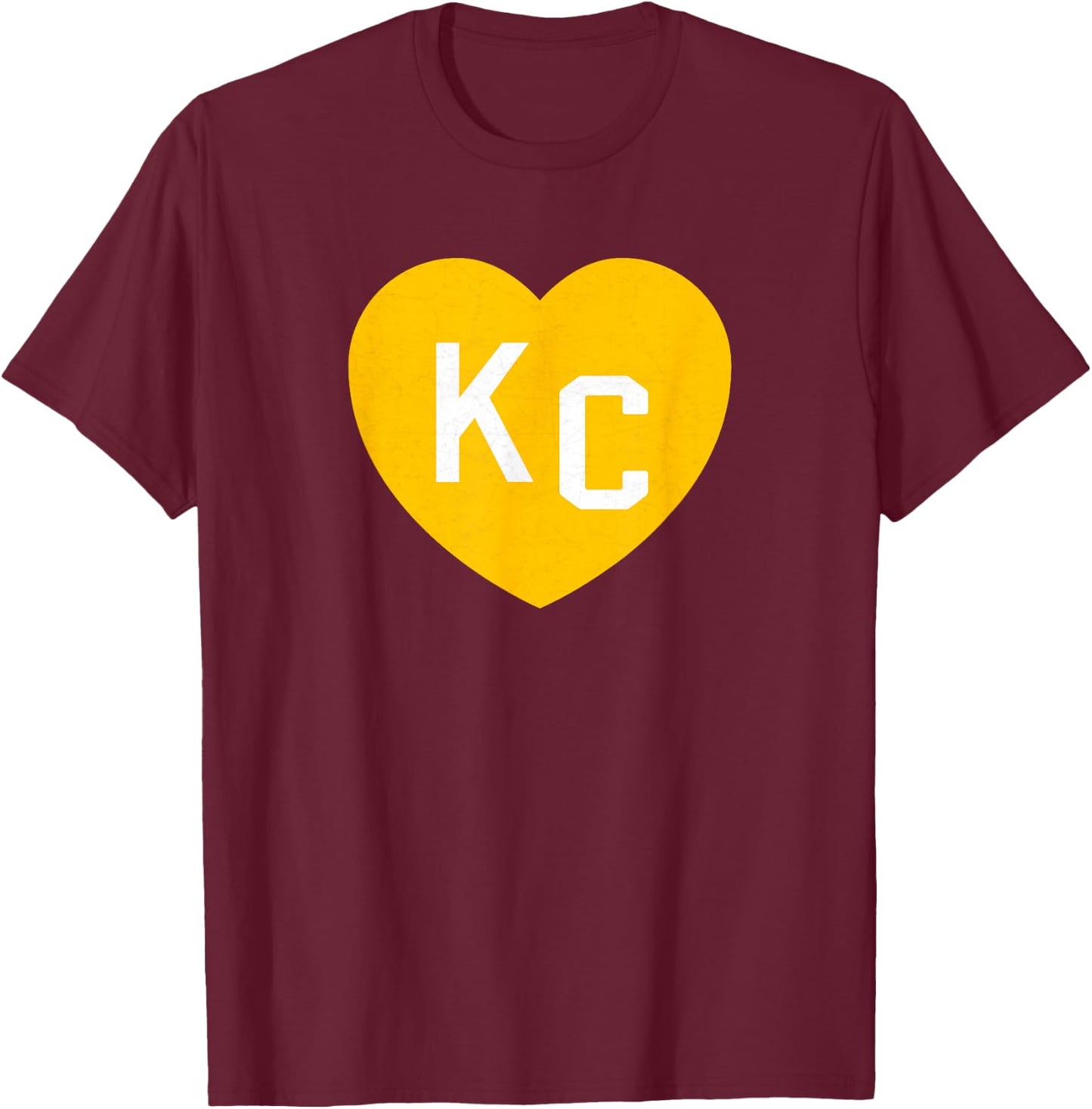 Hearts Red Kansas City Kc Heart Love KC Initials Red Yellow T-Shirt - T-Shirt | Maroon