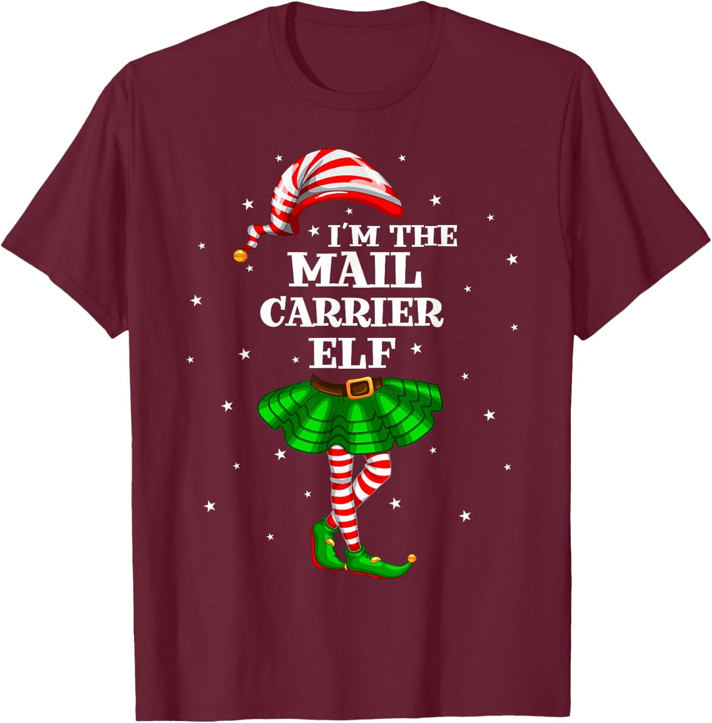 Matching Family Group Mail Carrier Elf Christmas T-Shirt - T-Shirt | Maroon
