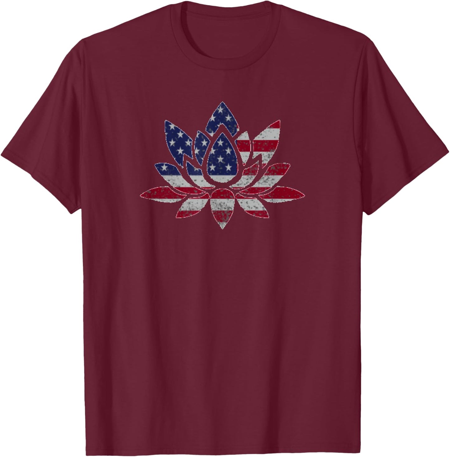 Patriotic USA Flag Lotus Flower Yoga Meditation July 4th Men T-Shirt - T-Shirt | Maroon