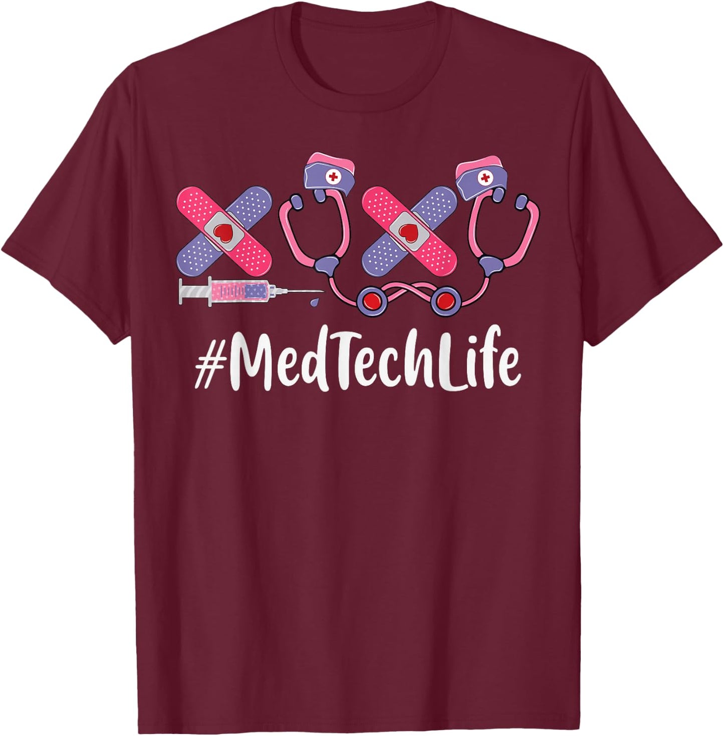 Med Tech Valentines Day Women Heart Stethoscope Appreciation T-Shirt - T-Shirt | Maroon