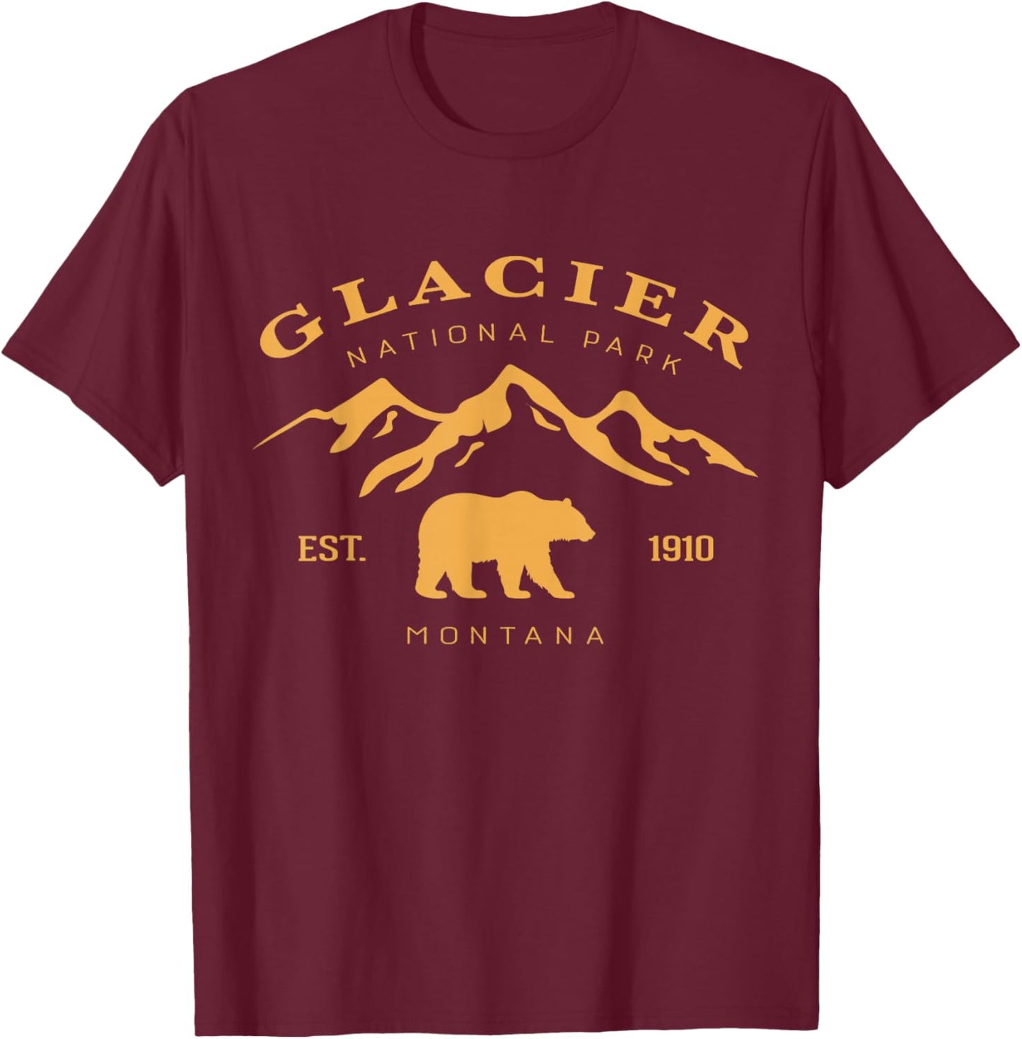 Retro Vintage Glacier National Park for kids Hiking Camping T-Shirt - T-Shirt | Maroon