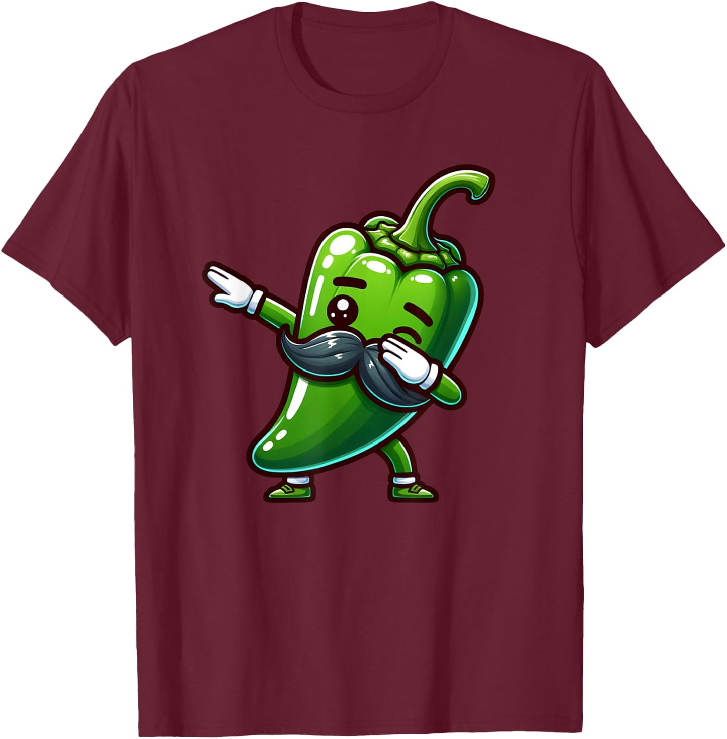 Dabbing Jalapeno Pepper Mustache Cinco de Mayo Boy Girl Kids T-Shirt - T-Shirt | Maroon