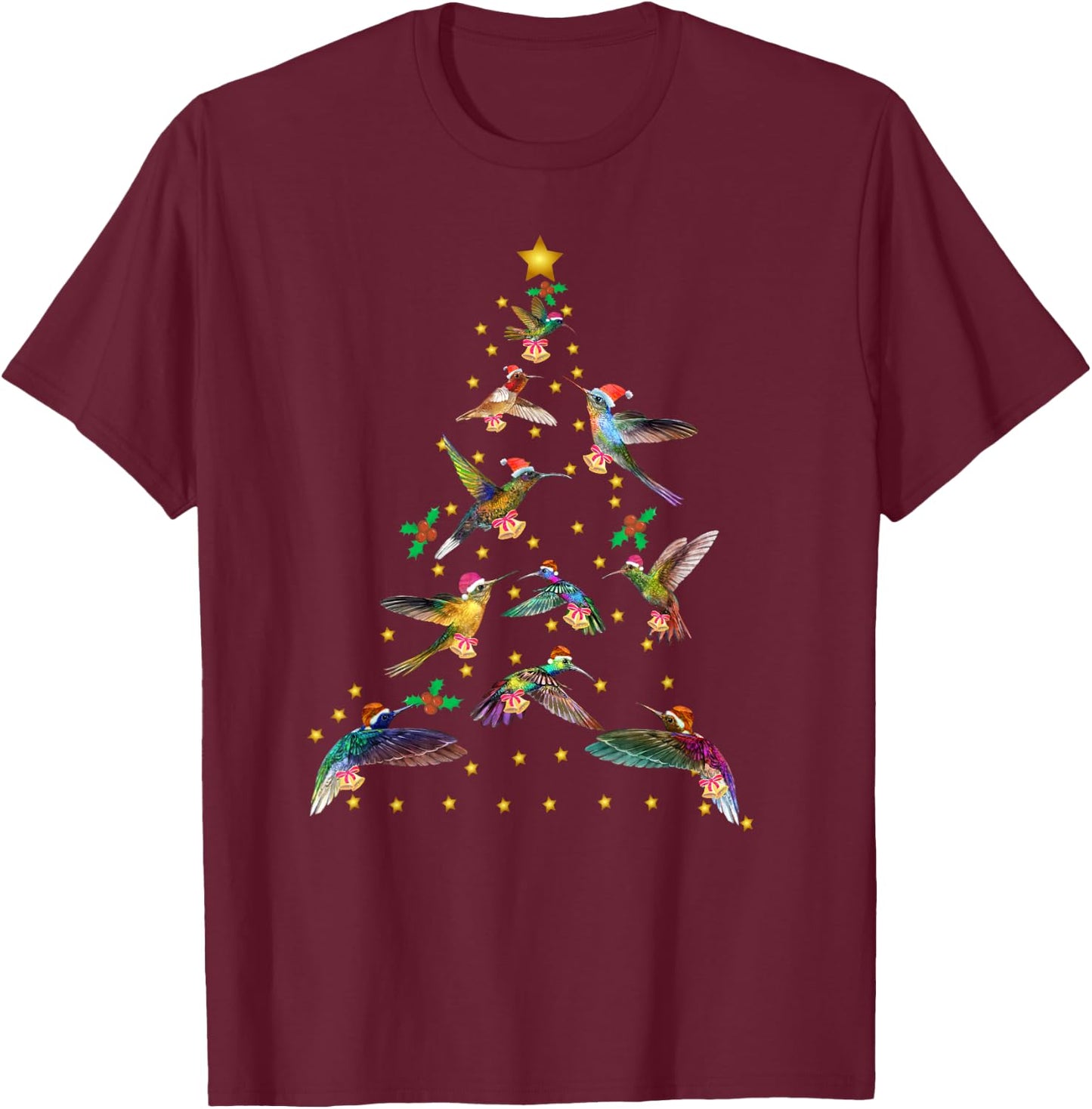 Watercolor Hummingbird Christmas Tree for Bird Lover T-Shirt - T-Shirt | Maroon