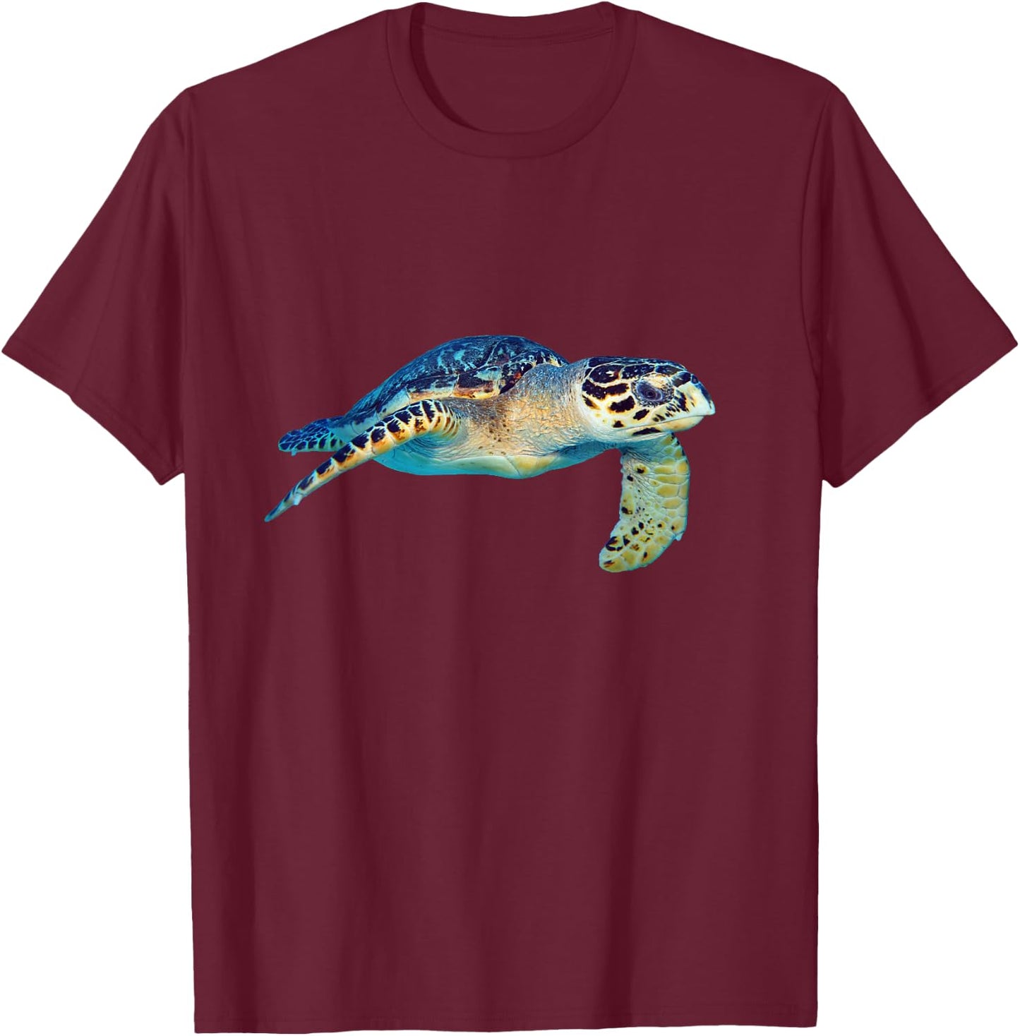 Friendly Sea Turtle Swimming Underwater Photo Art Cutout T-Shirt - T-Shirt | Maroon