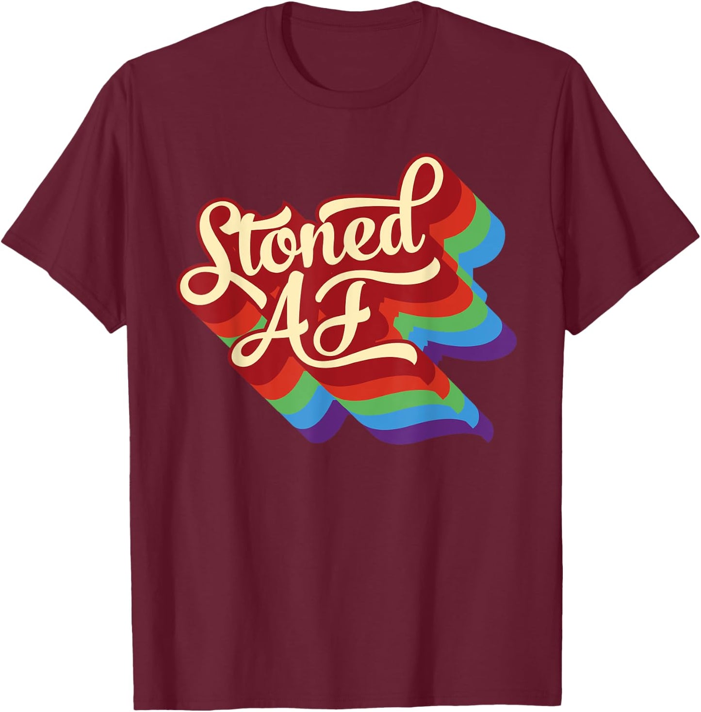 Retro 70s Stoned AF Cannabis T-Shirt - T-Shirt | Maroon