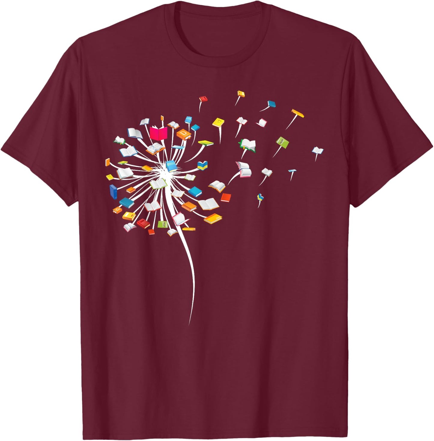 Funny Dandelion Books Gift Reading Lover Women Girls Small T-Shirt - T-Shirt | Maroon
