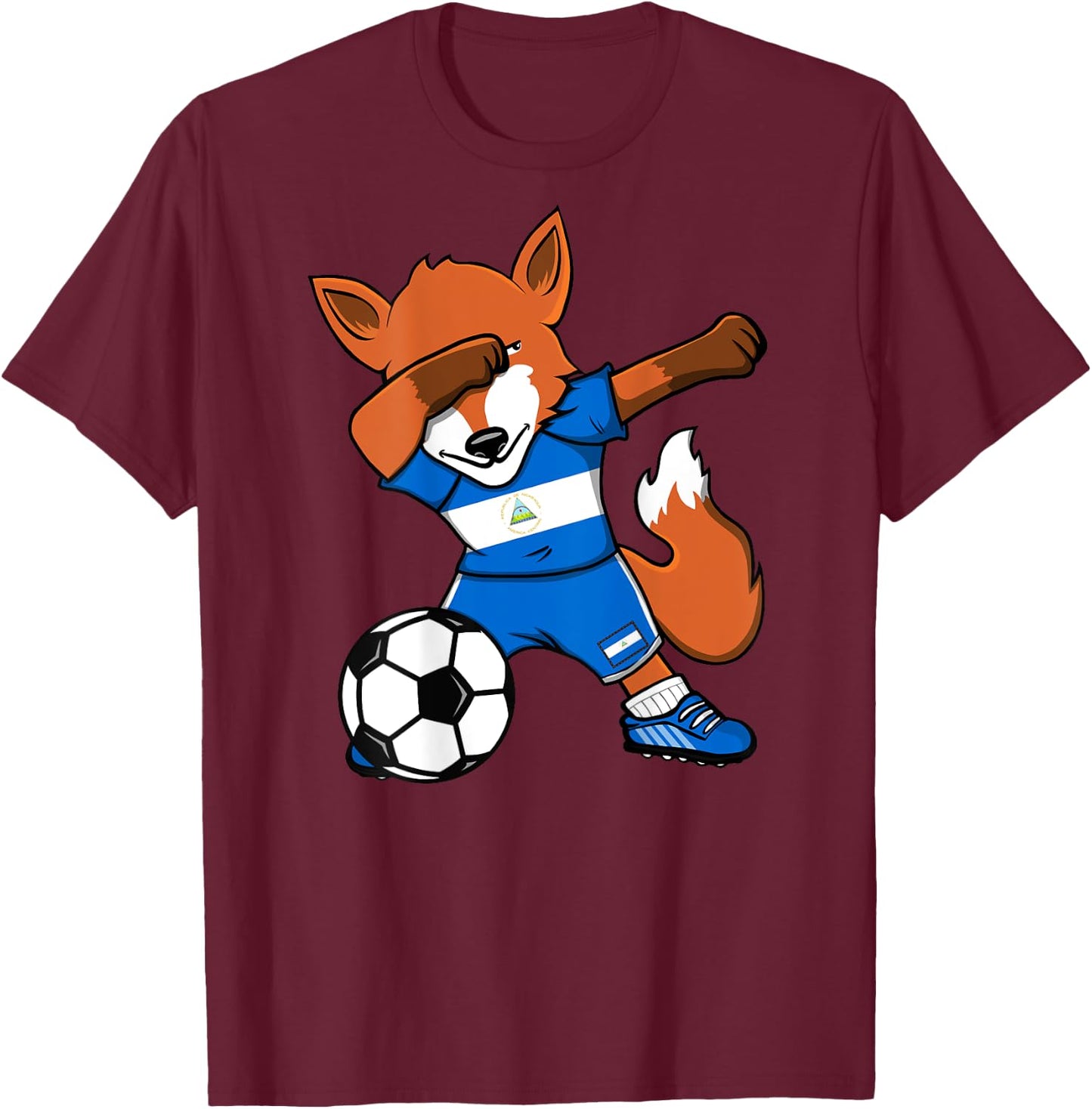 Dabbing Fox Nicaragua Soccer Fans Jersey Nicaragua Football T-Shirt - T-Shirt | Maroon