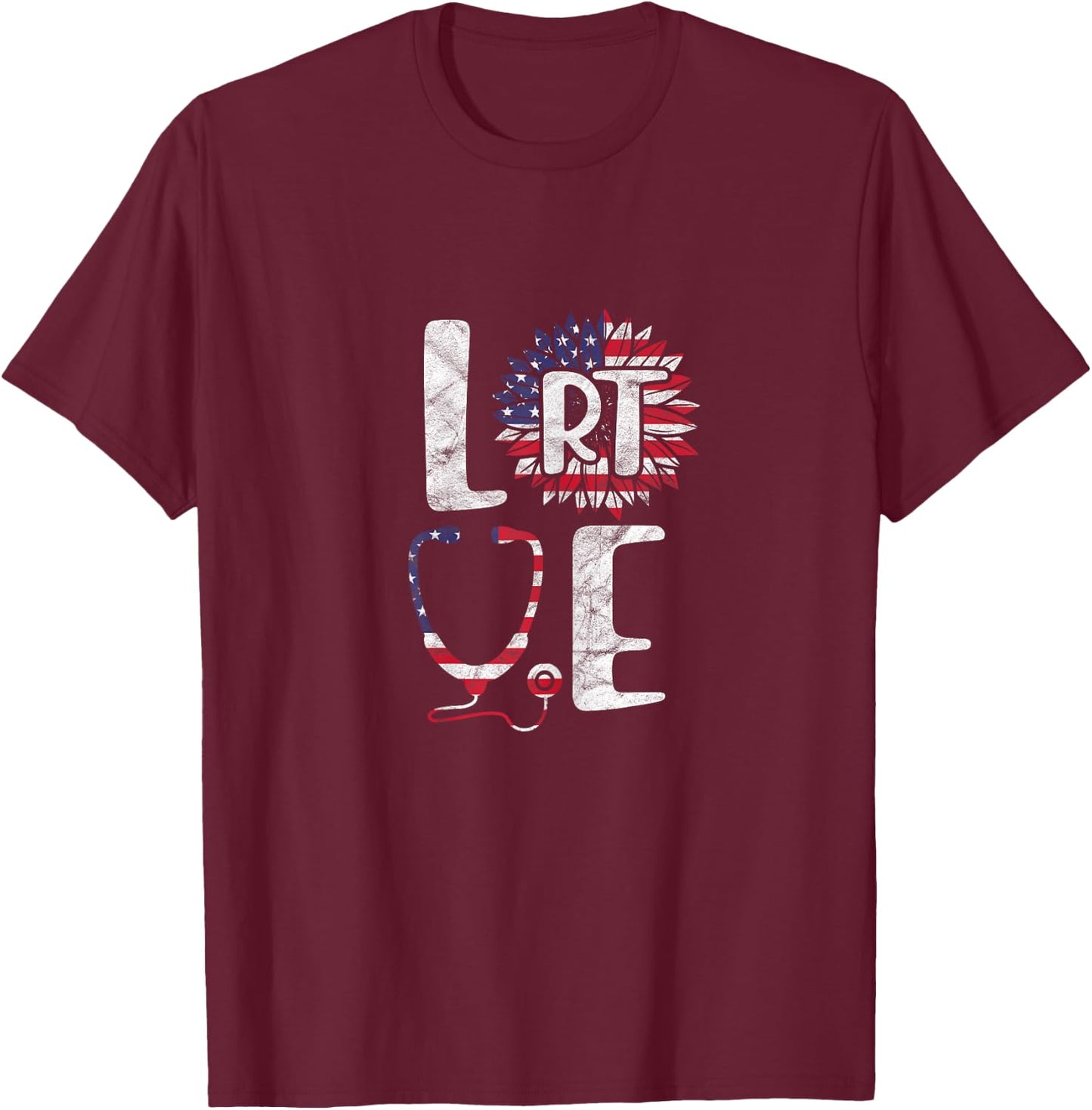 Love RT Respiratory Therapist 4th of July Patriotic Nurse Women T-Shirt - T-Shirt | Maroon