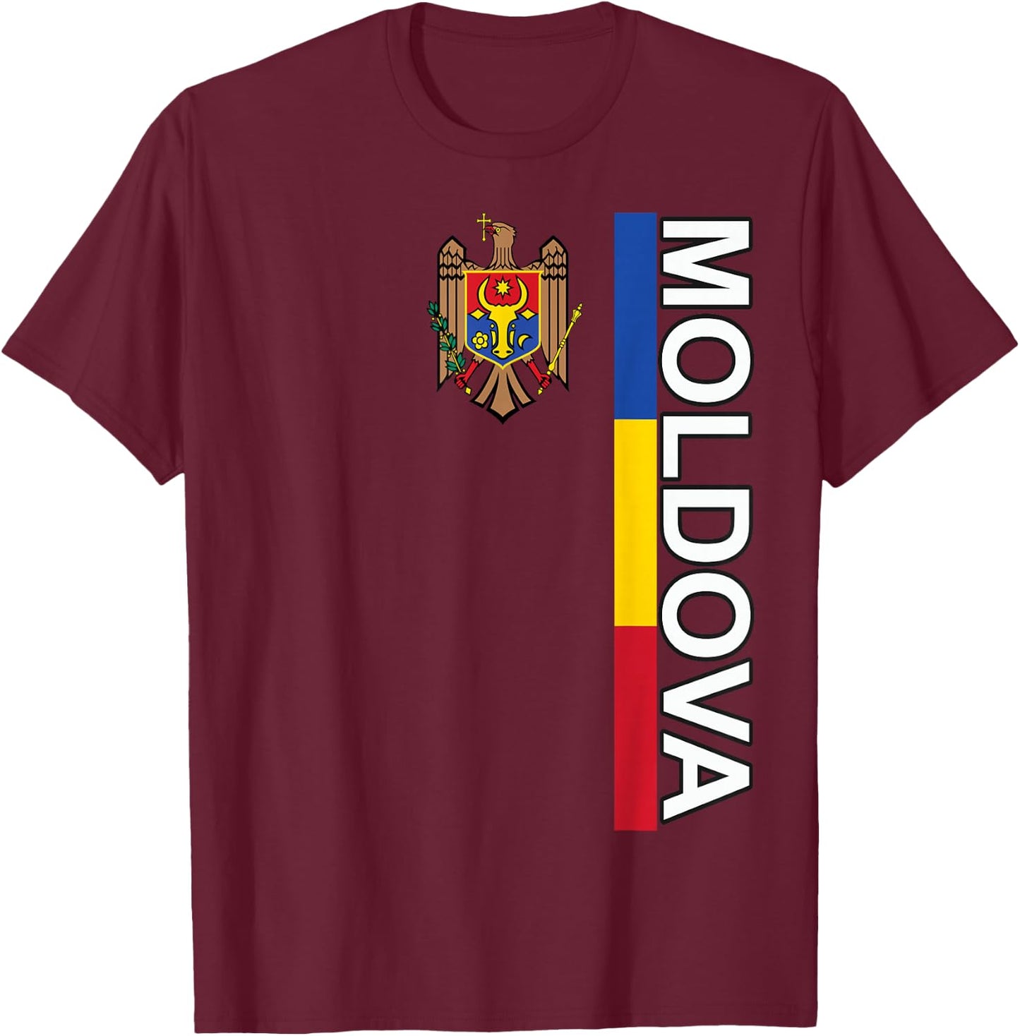 Moldovan Flag Left with Moldova Emblem T-Shirt - T-Shirt | Maroon