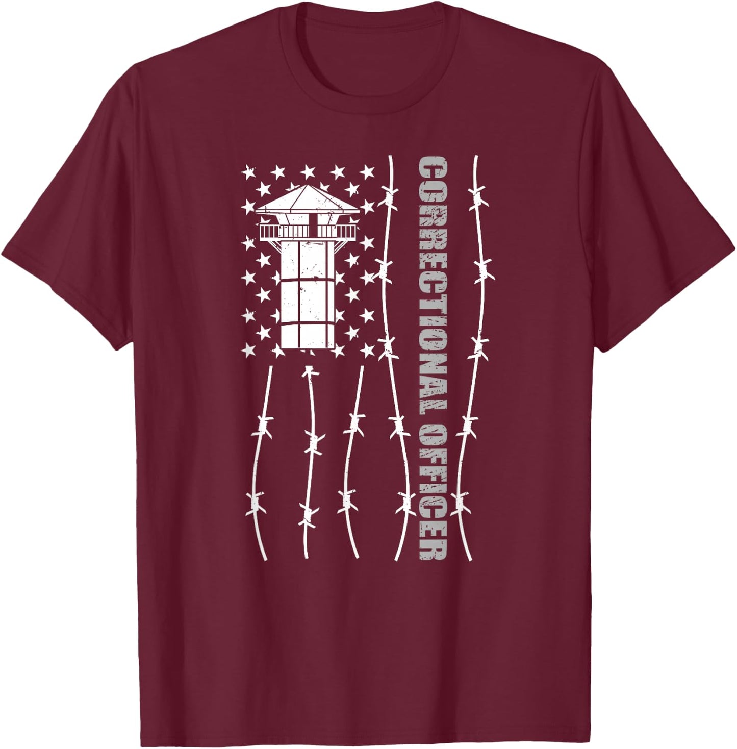 American Flag Correctional Officer - Corrections USA Flag T-Shirt - T-Shirt | Maroon