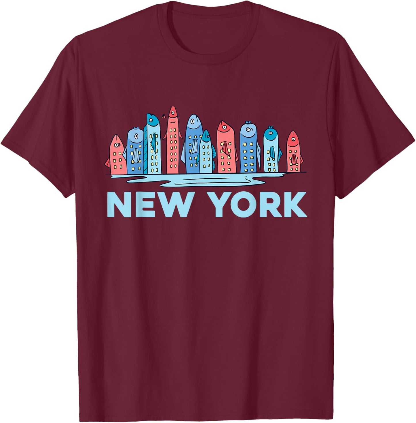 New York City NY NYC Fish Skyline Funny Fishing Pride Gift T-Shirt - T-Shirt | Maroon