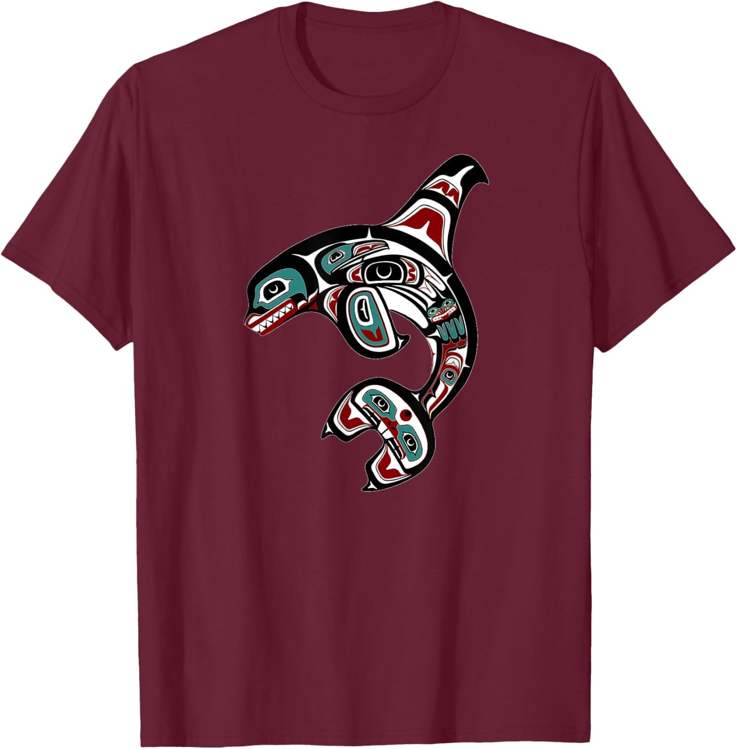 Orca Killer Whale Pacific Northwest Alaska Native American T-Shirt - T-Shirt | Maroon