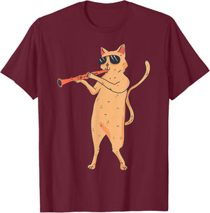 Cat Playing The Clarinet Gift kitty lover T-Shirt - T-Shirt | Maroon
