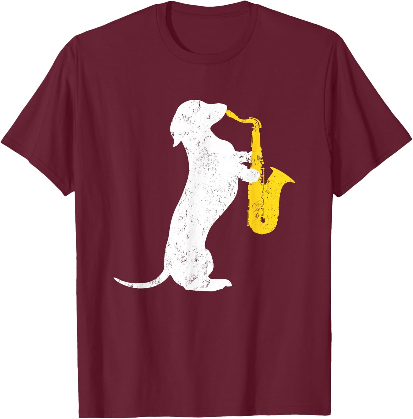 Dachshund Dog Lover Funny Dachshund Playing Saxophones Men Women Girls Kids T-Shirt - T-Shirt | Maroon