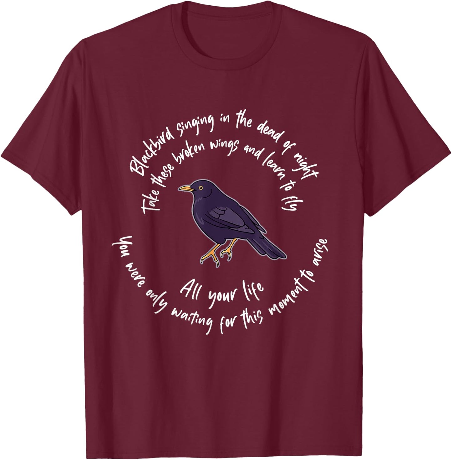 Blackbird Singing Bird Wings Microphone Singer Lyrics Artist T-Shirt - T-Shirt | Maroon