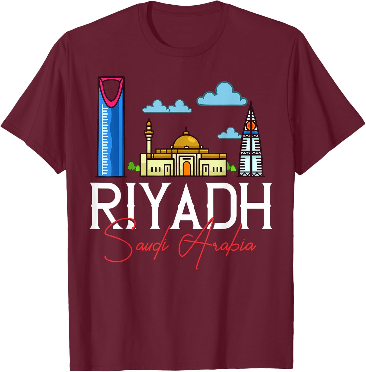 Riyadh Saudi Arabia City Skyline Map Travel T-Shirt - T-Shirt | Maroon