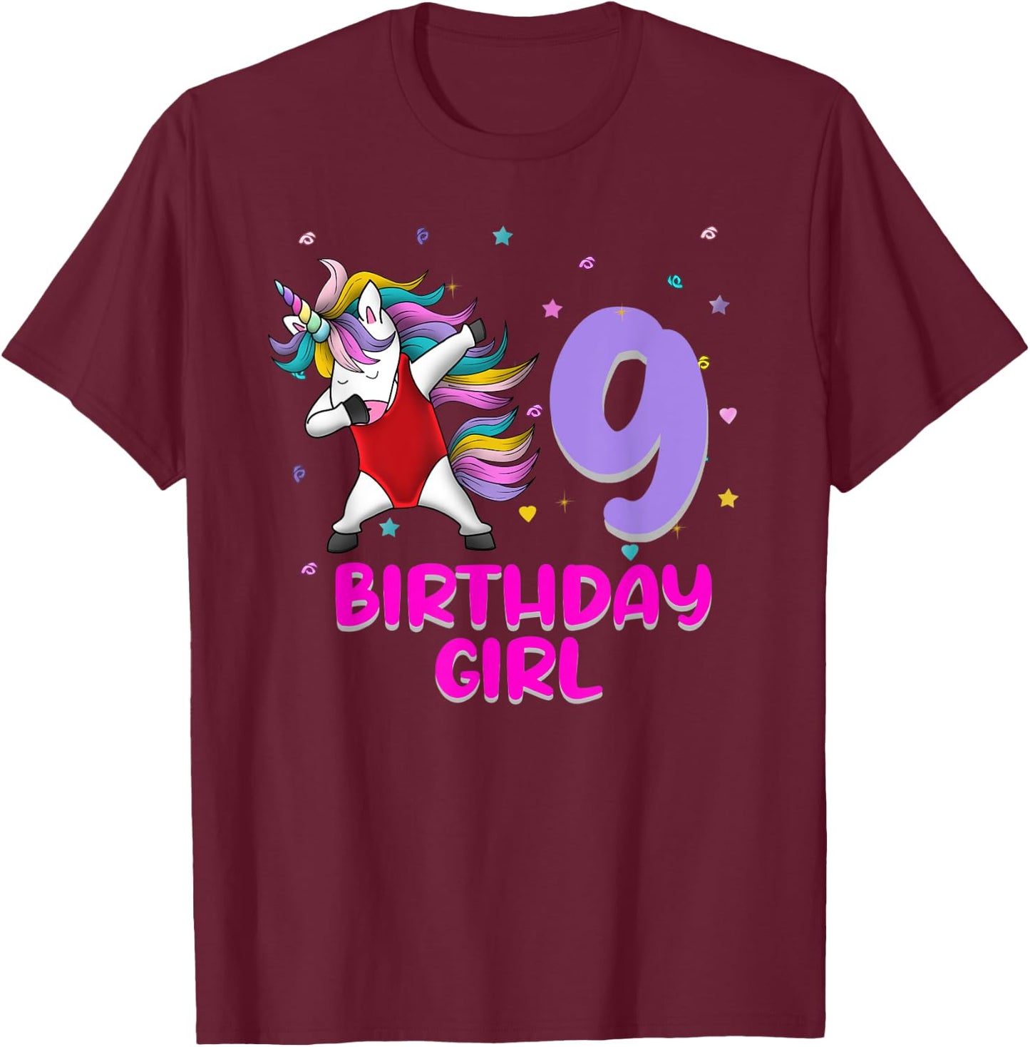 Unicorn Swimsuit 9th Birthday Girl Love Funny 9 Years Old T-Shirt - T-Shirt | Maroon